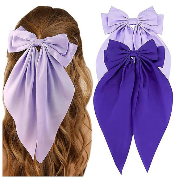 Accessories - Silky Satin Purple Hair Bows 2 Pcs Big Hair Bows for Women Lavender & Purple